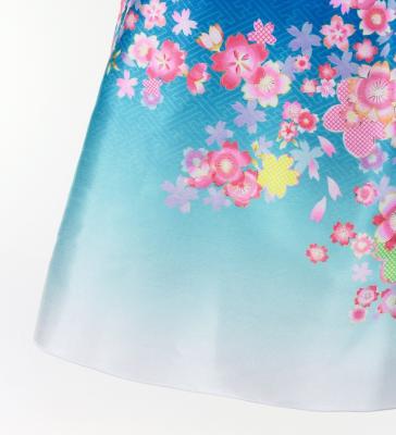 Japan Fabric Long Dress with Cherry Blossom Print / Shantung / Blue / JW001bl