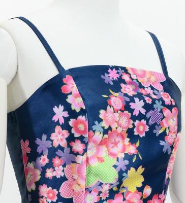 Japan Fabric Long Dress with Cherry Blossom Print / Shantung / Blue / JW001bl