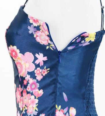 Japan Fabric Long Dress with Cherry Blossom Print / Shantung / Blue / JW001bl