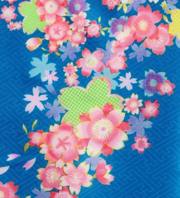 Japan Fabric Long Dress with Cherry Blossom Print / Shantung / Blue / JW001bl