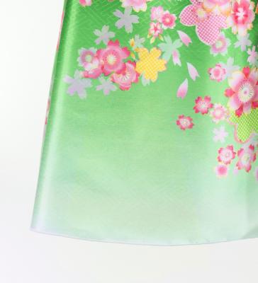 Japan Fabric Long Dress with Cherry Blossom Print / Shantung / Green / JW001gr
