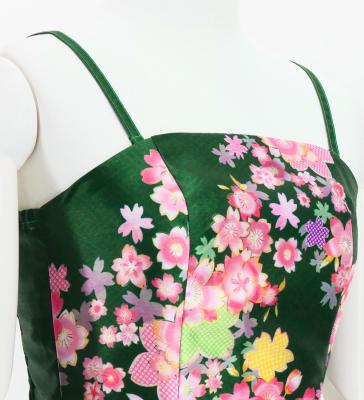 Japan Fabric Long Dress with Cherry Blossom Print / Shantung / Green / JW001gr