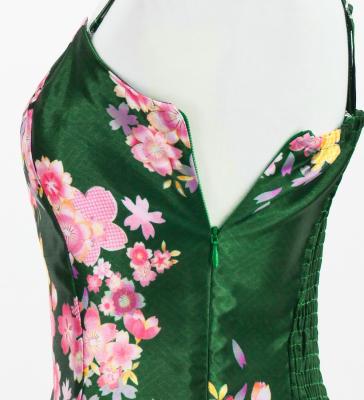 Japan Fabric Long Dress with Cherry Blossom Print / Shantung / Green / JW001gr