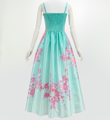 Japan Fabric Long Dress with Cherry Blossom Print / Shantung / Light Blue / JW001lbl