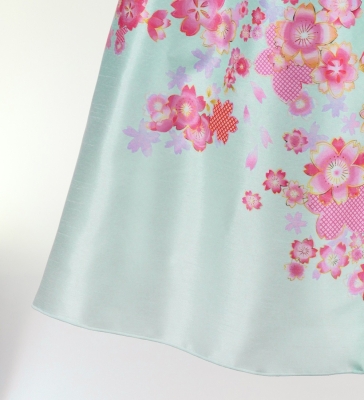 Japan Fabric Long Dress with Cherry Blossom Print / Shantung / Light Blue / JW001lbl