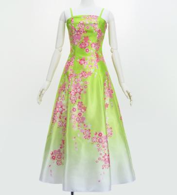 Japan Fabric Long Dress with Cherry Blossom Print / Shantung / Light Green / JW001lgr