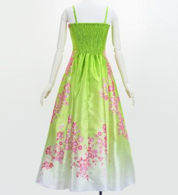 Japan Fabric Long Dress with Cherry Blossom Print / Shantung / Light Green / JW001lgr