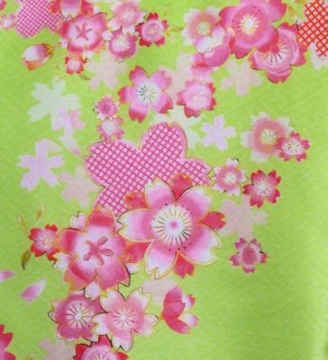 Japan Fabric Long Dress with Cherry Blossom Print / Shantung / Light Green / JW001lgr