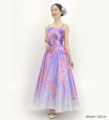 Japan Fabric Long Dress with Cherry Blossom Print / Shantung / Light Purple / JW001lpu