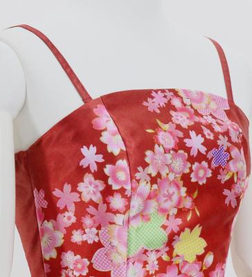 Japan Fabric Long Dress with Cherry Blossom Print / Shantung / Red / JW001rd