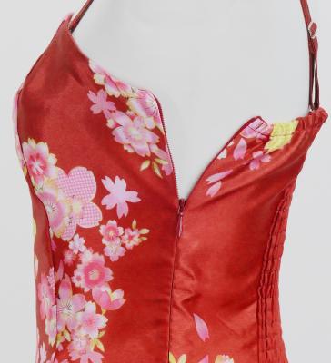 Japan Fabric Long Dress with Cherry Blossom Print / Shantung / Red / JW001rd