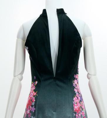 Japan Fabric Long Dress with Cherry Blossom Print / Velvet / Black / JW002bk