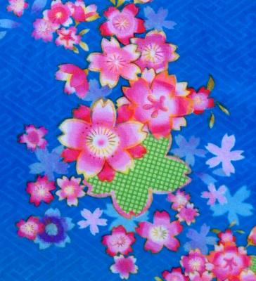 Japan Fabric Long Dress with Cherry Blossom Print / Velvet / Blue / JW002bl