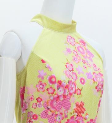 Japan Fabric Long Dress with Cherry Blossom Print / Velvet / Cream Yellow / JW002crye