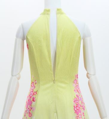 Japan Fabric Long Dress with Cherry Blossom Print / Velvet / Cream Yellow / JW002crye