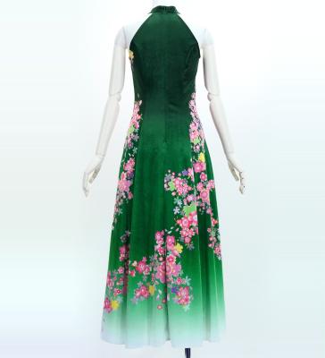 Japan Fabric Long Dress with Cherry Blossom Print / Velvet / Green / JW002gr