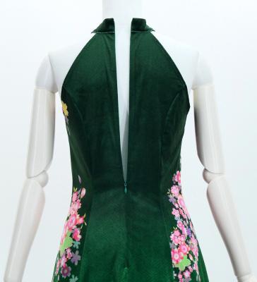 Japan Fabric Long Dress with Cherry Blossom Print / Velvet / Green / JW002gr