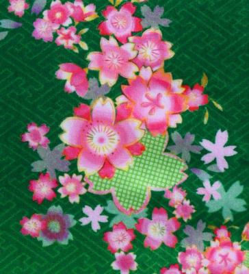 Japan Fabric Long Dress with Cherry Blossom Print / Velvet / Green / JW002gr