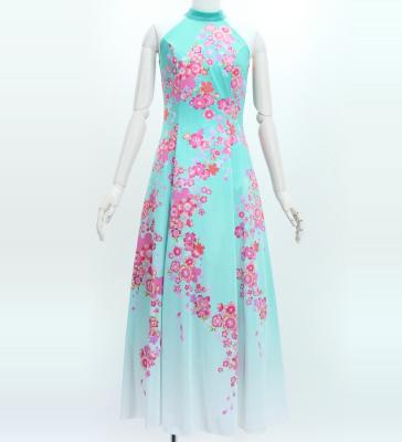 Japan Fabric Long Dress with Cherry Blossom Print / Velvet / Light Blue / JW002lbl