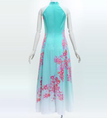 Japan Fabric Long Dress with Cherry Blossom Print / Velvet / Light Blue / JW002lbl