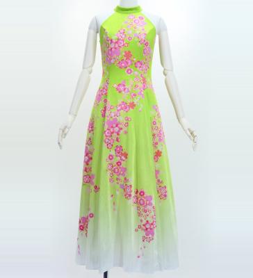 Japan Fabric Long Dress with Cherry Blossom Print / Velvet / Light Green / JW002lgr