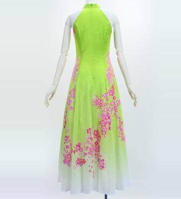 Japan Fabric Long Dress with Cherry Blossom Print / Velvet / Light Green / JW002lgr