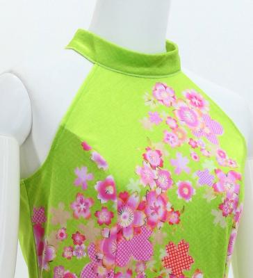 Japan Fabric Long Dress with Cherry Blossom Print / Velvet / Light Green / JW002lgr