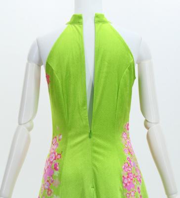 Japan Fabric Long Dress with Cherry Blossom Print / Velvet / Light Green / JW002lgr