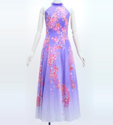 Japan Fabric Long Dress with Cherry Blossom Print / Velvet / Light Purple / JW002lpu