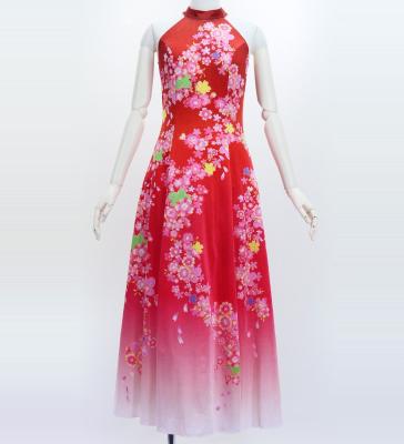 Japan Fabric Long Dress with Cherry Blossom Print / Velvet / Red / JW002rd