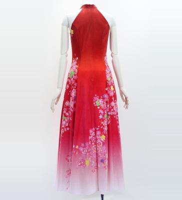Japan Fabric Long Dress with Cherry Blossom Print / Velvet / Red / JW002rd