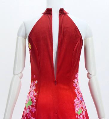 Japan Fabric Long Dress with Cherry Blossom Print / Velvet / Red / JW002rd