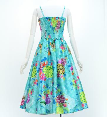Japan Fabric Long Dress with Chrysanthemum & Plum Blossom & Cherry Blossom Print / Shantung / Light Blue / JW003lbl