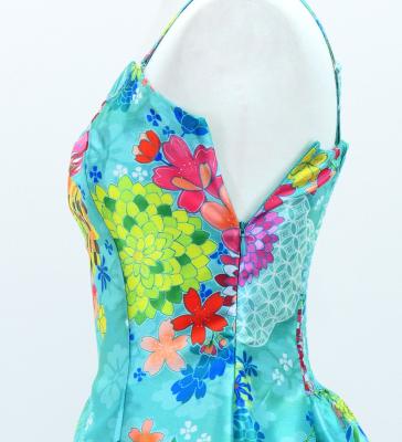Japan Fabric Long Dress with Chrysanthemum & Plum Blossom & Cherry Blossom Print / Shantung / Light Blue / JW003lbl