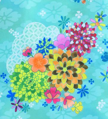 Japan Fabric Long Dress with Chrysanthemum & Plum Blossom & Cherry Blossom Print / Shantung / Light Blue / JW003lbl
