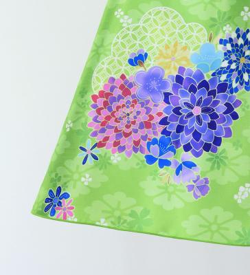Japan Fabric Long Dress with Chrysanthemum & Plum Blossom & Cherry Blossom Print / Shantung / Light Green / JW003lgr