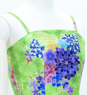 Japan Fabric Long Dress with Chrysanthemum & Plum Blossom & Cherry Blossom Print / Shantung / Light Green / JW003lgr