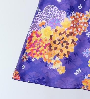 Japan Fabric Long Dress with Chrysanthemum & Plum Blossom & Cherry Blossom Print / Shantung / Purple / JW003pu