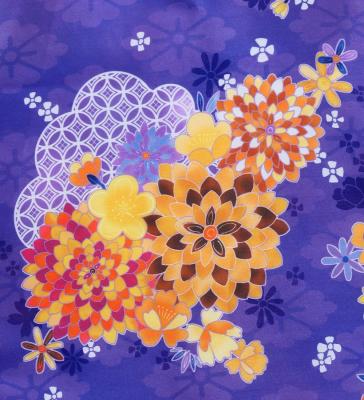 Japan Fabric Long Dress with Chrysanthemum & Plum Blossom & Cherry Blossom Print / Shantung / Purple / JW003pu