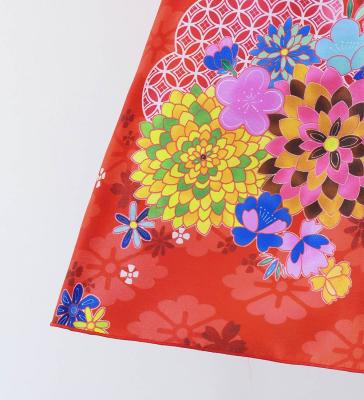 Japan Fabric Long Dress with Chrysanthemum & Plum Blossom & Cherry Blossom Print / Shantung / Red / JW003rd