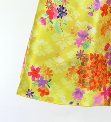 Japan Fabric Long Dress with Chrysanthemum & Plum Blossom & Cherry Blossom Print / Shantung / Yellow / JW003ye