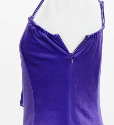 Japan Fabric One Shoulder Frill Sleeve Long Dress / Purple / JW004pu