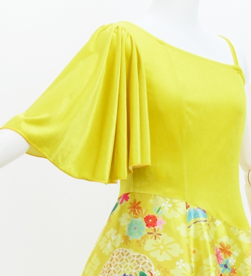 Japan Fabric One Shoulder Frill Sleeve Long Dress / Yellow / JW004ye
