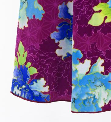 Japan Fabric Long Sleeve Dress with Peony Print / Purple / JW007pu