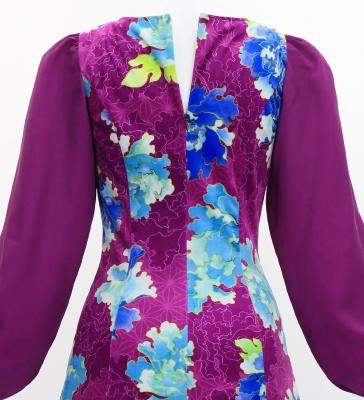 Japan Fabric Long Sleeve Dress with Peony Print / Purple / JW007pu
