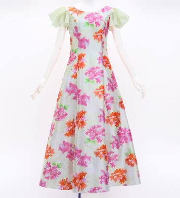 Japan Fabric Long Dress with Peony Print / Beige / JW008be