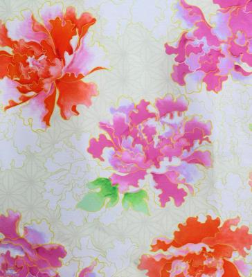 Japan Fabric Long Dress with Peony Print / Beige / JW008be