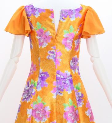 Japan Fabric Long Dress with Peony Print / Orange / JW008or