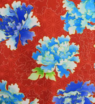 Japan Fabric Long Dress with Peony Print / Red / JW008rd
