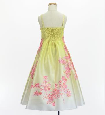 Kids Japan Fabric Long Dress with Cherry Blossom Print / Shantung / Cream Yellow / JWp001crye